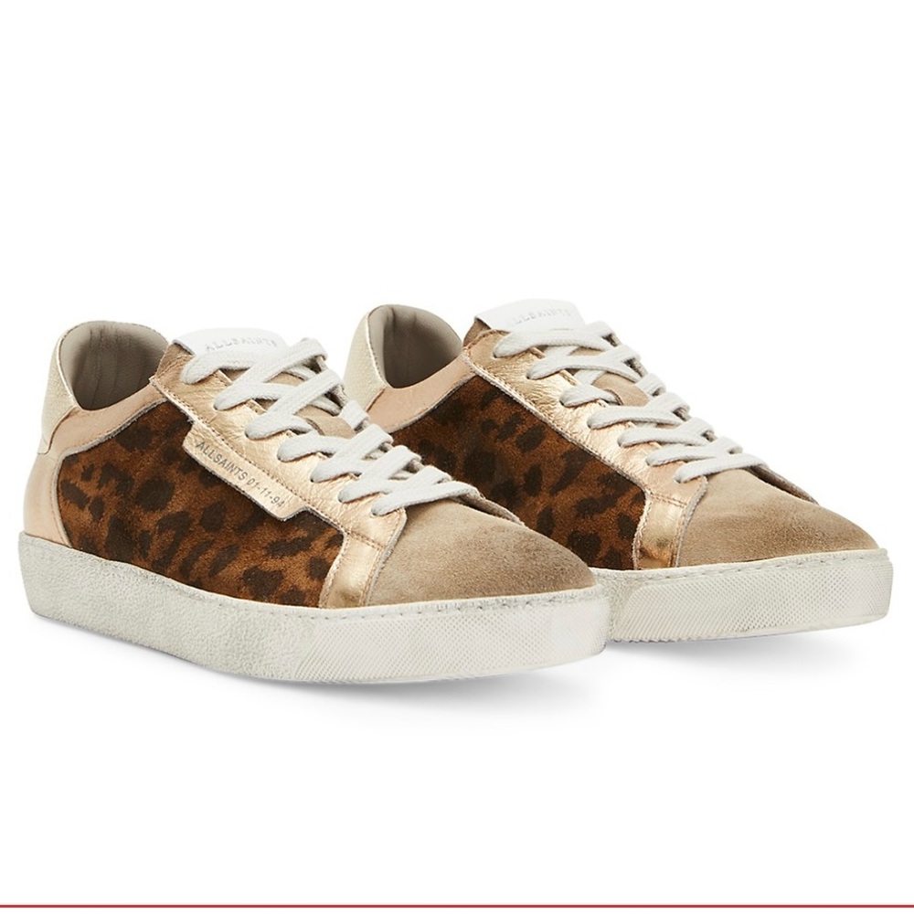 All Saints Gold and Leopard Print Sneakers